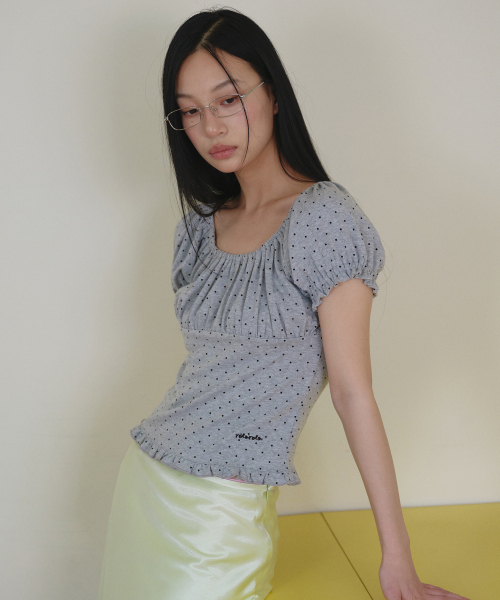 ROLAROLA(ロラロラ)の「DOT PUFF T-SHIRT GRAY(Tシャツ/カットソー・レディース・グレー・FREE)」の2枚目の写真