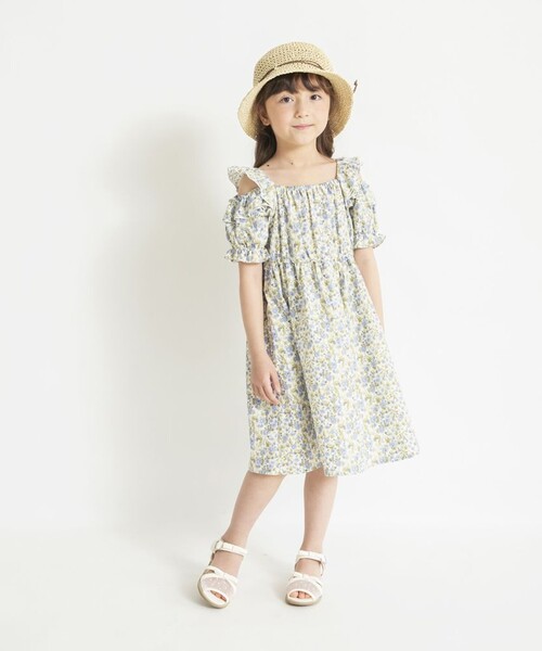 BRANSHES(ブランシェス)の「【おそろい】小花柄フリル肩あきワンピース(ワンピース・キッズ・ネイビー/ブルー・110/100/130/140/150/120)」の4枚目の写真