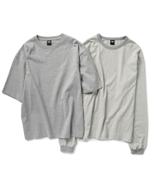 ストライプレイヤード長袖Tシャツセット - メランジ/アイボリー
