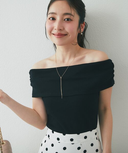 La boutique BonBon(ラブティックボンボン)の「【ヘルシーな肌見せ】オフショルテレコカットソー(Tシャツ/カットソー・レディース・ピンク/サックスブルー/ブラック・FREE)」の10枚目の写真