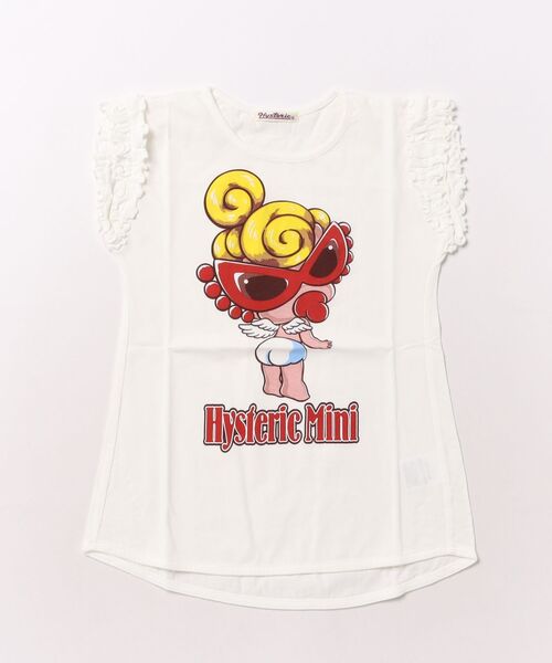 HYSTERIC MINI（ヒステリックミニ）の「振り向き ANGEL MINI フリルスリーブ Tシャツ（Tシャツ/カットソー・キッズ・ホワイト/ブラック・110/100）」の2枚目の写真