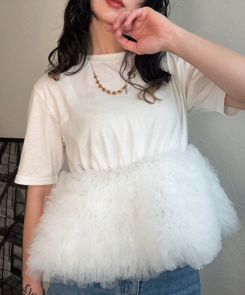 チュールペプラム半袖トップス（Tシャツ/カットソー）｜deux amour