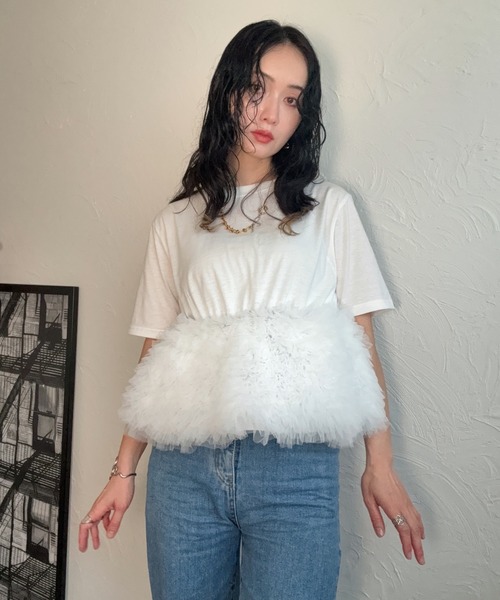 チュールペプラム半袖トップス（Tシャツ/カットソー）｜deux amour