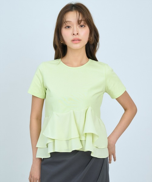 AND COUTURE(アンドクチュール)の「ペプラムカットトップス(Tシャツ/カットソー・レディース・グリーン/オフホワイト/ブラック・FREE)」の16枚目の写真