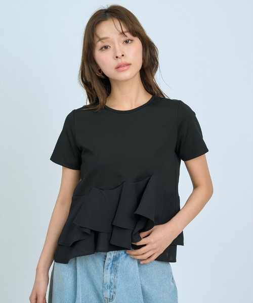 AND COUTURE(アンドクチュール)の「ペプラムカットトップス(Tシャツ/カットソー・レディース・グリーン/オフホワイト/ブラック・FREE)」の11枚目の写真