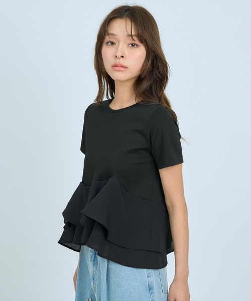 AND COUTURE(アンドクチュール)の「ペプラムカットトップス(Tシャツ/カットソー・レディース・グリーン/オフホワイト/ブラック・FREE)」の12枚目の写真