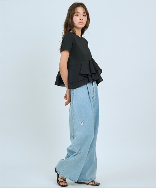 AND COUTURE(アンドクチュール)の「ペプラムカットトップス(Tシャツ/カットソー・レディース・グリーン/オフホワイト/ブラック・FREE)」の15枚目の写真