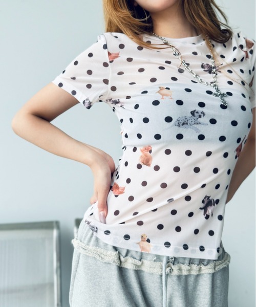 Y2K SYNAPSE FACTORY（ワイツーケー シナプスファクトリー）の「【ドット】シアーTシャツ（Tシャツ/カットソー・レディース・ホワイト/ブラック・FREE）」の5枚目の写真