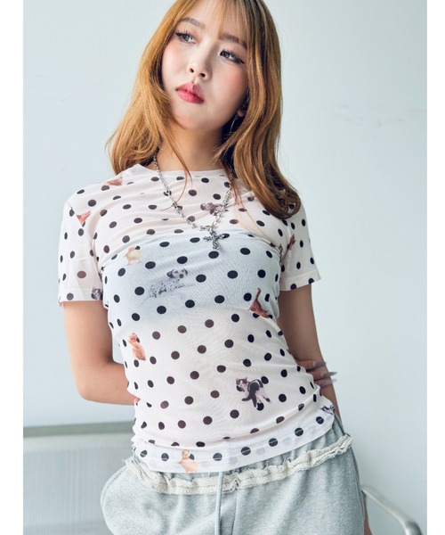 Y2K SYNAPSE FACTORY（ワイツーケー シナプスファクトリー）の「【ドット】シアーTシャツ（Tシャツ/カットソー・レディース・ホワイト/ブラック・FREE）」の8枚目の写真