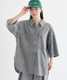 5分袖デニムシャツ