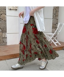 花柄シワ加工ロングスカート