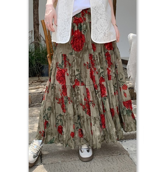 witch(ウイッチ)の「花柄シワ加工ロングスカート(スカート・レディース・レッド・FREE)」の15枚目の写真