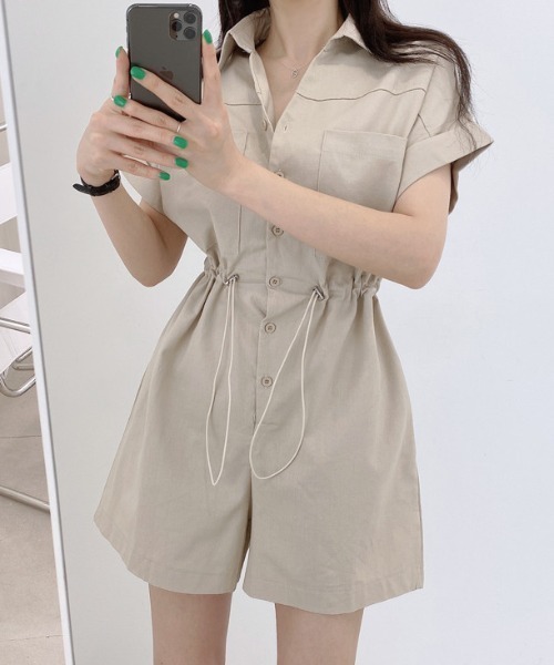 FAVORITO(ファヴォリート)の「襟付きサロペット(つなぎ/オールインワン・レディース・ベージュ/ダークグレー・F)」の16枚目の写真