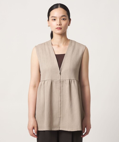 A DAY IN THE LIFE UNITED ARROWS(アデイインザライフユナイテッドアローズ)の「リネンライク ペプラム ジップベスト ‐マシンウォッシャブル‐<A DAY IN THE LIFE>(ベスト・レディース・モカ/ベージュ/ブラック・FREE)」の9枚目の写真