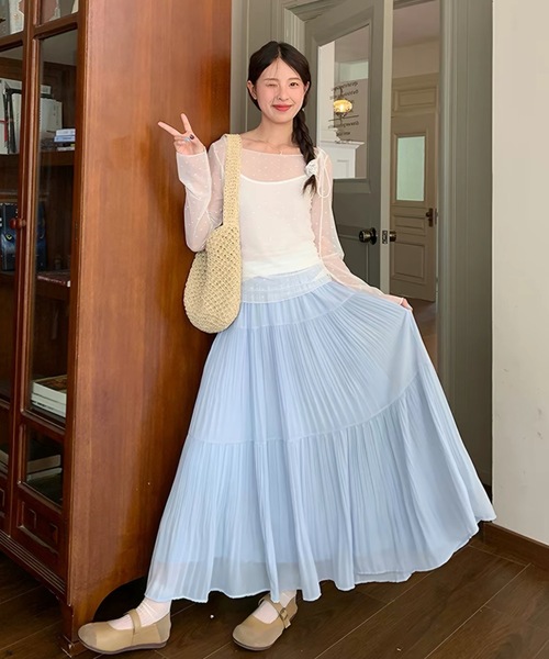 Alvia(アルビア)の「シアーリボントップス|肩ストラップリボン・透け感メッシュ長袖・細見えデザイン(その他トップス・レディース・ホワイト・M)」の17枚目の写真
