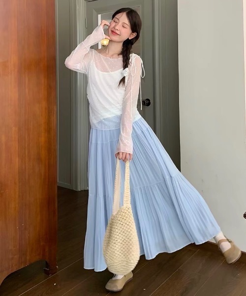 Alvia(アルビア)の「シアーリボントップス|肩ストラップリボン・透け感メッシュ長袖・細見えデザイン(その他トップス・レディース・ホワイト・M)」の18枚目の写真