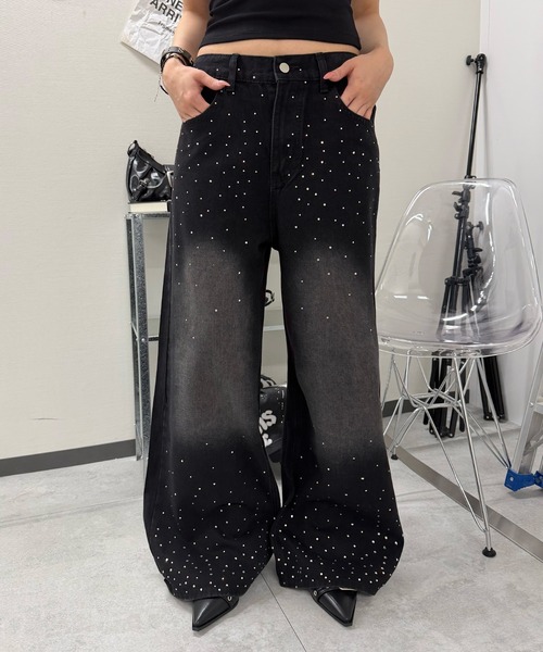 Figments(フィグメンツ)の「クリスタルバギーパンツ(デニムパンツ・レディース・ブラック・LARGE/SMALL/MEDIUM)」の1枚目の写真