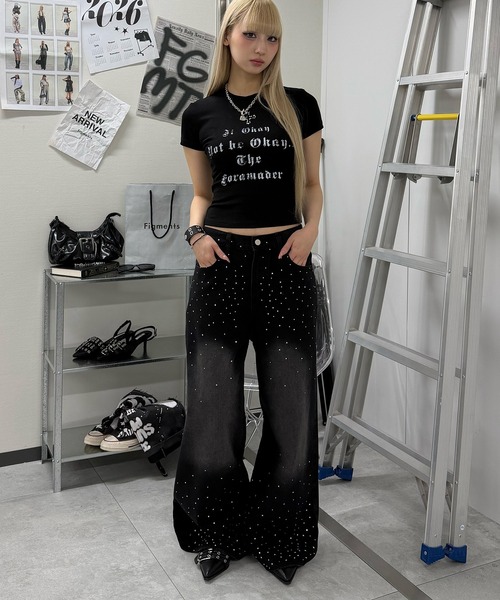 Figments(フィグメンツ)の「クリスタルバギーパンツ(デニムパンツ・レディース・ブラック・LARGE/SMALL/MEDIUM)」の4枚目の写真