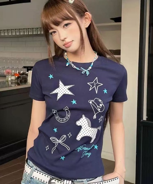 DIAVEL(ディアベル)の「26SS ホースモチーフスタープリント半袖Tシャツ(Tシャツ/カットソー・レディース・ネイビー/グレー・M)」の9枚目の写真