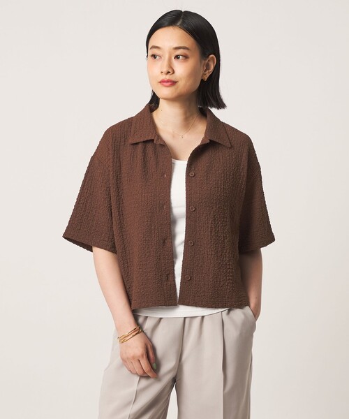 A DAY IN THE LIFE UNITED ARROWS(アデイインザライフユナイテッドアローズ)の「シャーリング ハーフスリーブシャツ 5分袖<A DAY IN THE LIFE>(シャツ/ブラウス・レディース・ブラック/オフホワイト/ダークブラウン・FREE)」の1枚目の写真