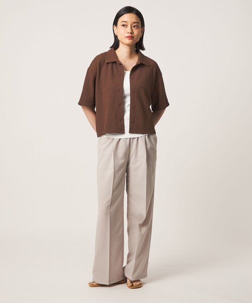 A DAY IN THE LIFE UNITED ARROWS(アデイインザライフユナイテッドアローズ)の「シャーリング ハーフスリーブシャツ 5分袖<A DAY IN THE LIFE>(シャツ/ブラウス・レディース・ブラック/オフホワイト/ダークブラウン・FREE)」の5枚目の写真