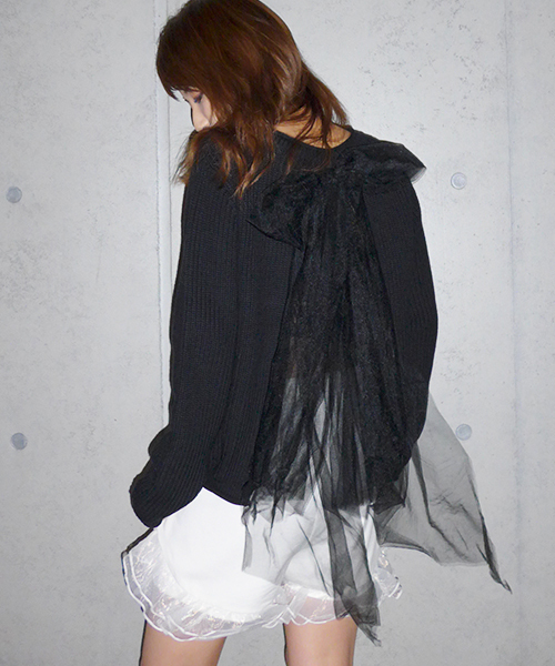 MICOAMERIバックシフォンニット MICOAMERI（ミコアメリ）の「バックリボンシャギーニット（ニット