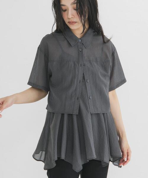KBF(ケイビーエフ)の「イレヘムビスチェSETハーフスリーブシャツ(シャツ/ブラウス・レディース・チャコールグレー/ピンク系その他/アイボリー・ONE)」の12枚目の写真