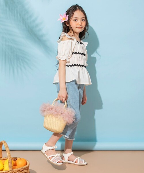 BRANSHES(ブランシェス)の「【おそろい】肩あきシャーリングトップス(シャツ/ブラウス・キッズ・ピンク/アイボリー・90/100/110/120/80/130/140/150)」の10枚目の写真