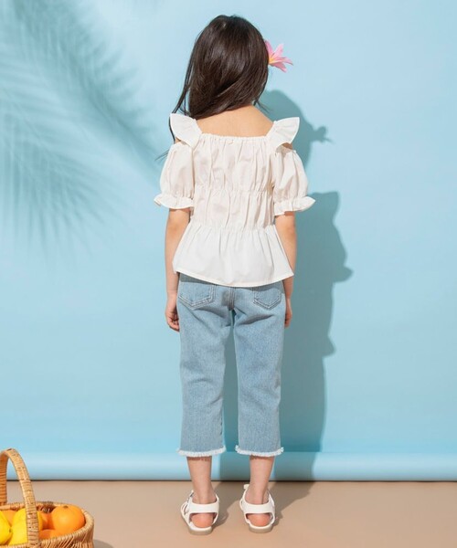 BRANSHES(ブランシェス)の「【おそろい】肩あきシャーリングトップス(シャツ/ブラウス・キッズ・ピンク/アイボリー・90/100/110/120/80/130/140/150)」の8枚目の写真