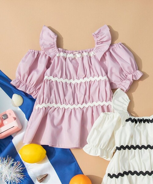 BRANSHES(ブランシェス)の「【おそろい】肩あきシャーリングトップス(シャツ/ブラウス・キッズ・ピンク/アイボリー・90/100/110/120/80/130/140/150)」の22枚目の写真