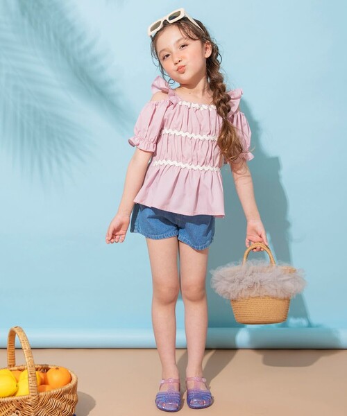 BRANSHES(ブランシェス)の「【おそろい】肩あきシャーリングトップス(シャツ/ブラウス・キッズ・ピンク/アイボリー・90/100/110/120/80/130/140/150)」の21枚目の写真