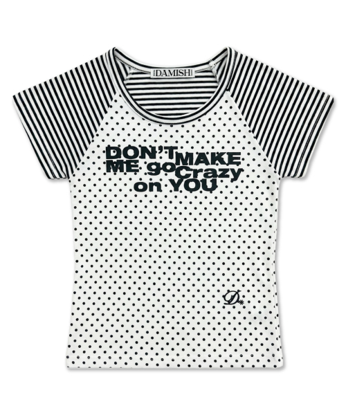 DAMISH(ダミシュ)の「ドットストライプレタリングショートスリーブ_アイボリー(Tシャツ/カットソー・レディース・アイボリー・OS)」の2枚目の写真