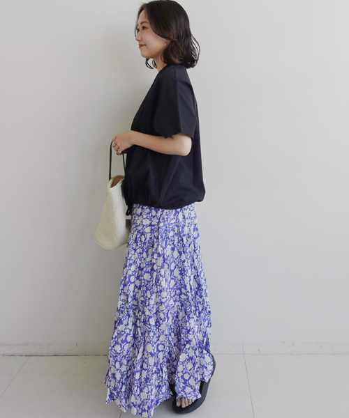 JOURNAL STANDARD relume(ジャーナルスタンダード レリューム)の「《一部WEB限定追加2》フレンチスリーブボーダーTシャツ(Tシャツ/カットソー・レディース・ナチュラル/ブラック/ブラック系その他/ネイビー・FREE)」の6枚目の写真