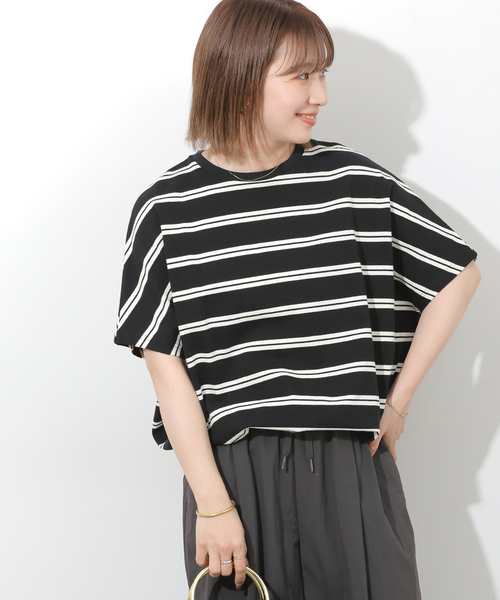 JOURNAL STANDARD relume(ジャーナルスタンダード レリューム)の「《一部WEB限定追加2》フレンチスリーブボーダーTシャツ(Tシャツ/カットソー・レディース・ナチュラル/ブラック/ブラック系その他/ネイビー・FREE)」の17枚目の写真