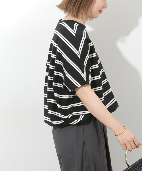JOURNAL STANDARD relume(ジャーナルスタンダード レリューム)の「《一部WEB限定追加2》フレンチスリーブボーダーTシャツ(Tシャツ/カットソー・レディース・ナチュラル/ブラック/ブラック系その他/ネイビー・FREE)」の18枚目の写真