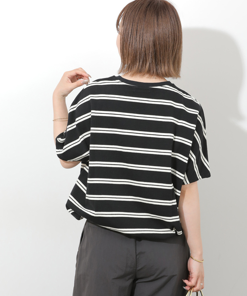 JOURNAL STANDARD relume(ジャーナルスタンダード レリューム)の「《一部WEB限定追加2》フレンチスリーブボーダーTシャツ(Tシャツ/カットソー・レディース・ナチュラル/ブラック/ブラック系その他/ネイビー・FREE)」の19枚目の写真