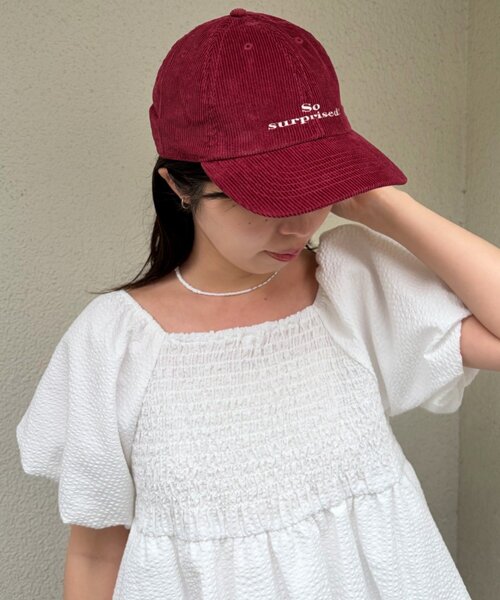 Kastane（カスタネ）の「【一部店舗限定】B コーデュロイロゴキャップ（キャップ・レディース・ベージュ/ボルドー・FREE）」の12枚目の写真