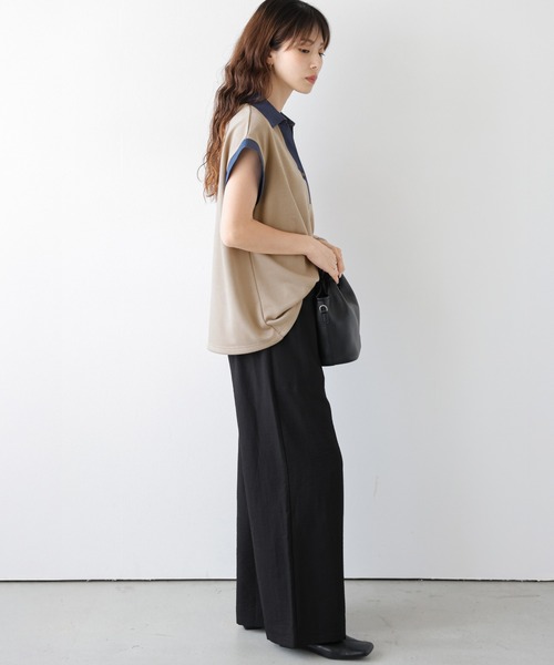 AMELY(エミリー)の「《スウェット×デニム風》異素材スキッパースウェットトップス/吸湿素材(スウェット・レディース・ブラック/グレー/ベージュ・フリー)」の19枚目の写真