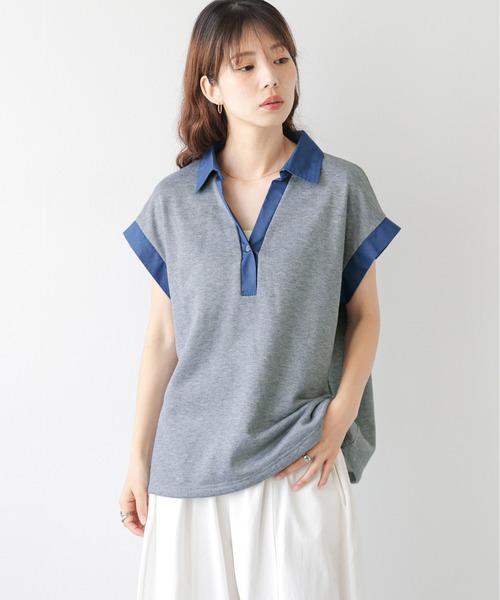 AMELY(エミリー)の「《スウェット×デニム風》異素材スキッパースウェットトップス/吸湿素材(スウェット・レディース・ブラック/グレー/ベージュ・フリー)」の21枚目の写真