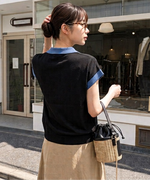 AMELY(エミリー)の「《スウェット×デニム風》異素材スキッパースウェットトップス/吸湿素材(スウェット・レディース・ブラック/グレー/ベージュ・フリー)」の16枚目の写真