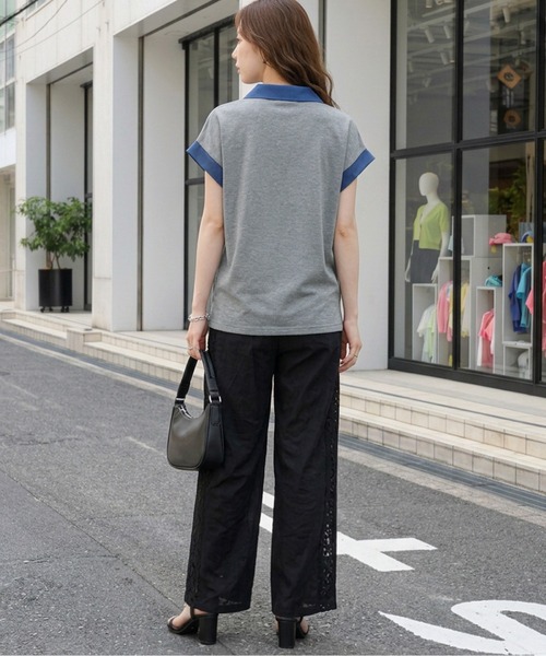 AMELY(エミリー)の「《スウェット×デニム風》異素材スキッパースウェットトップス/吸湿素材(スウェット・レディース・ブラック/グレー/ベージュ・フリー)」の10枚目の写真