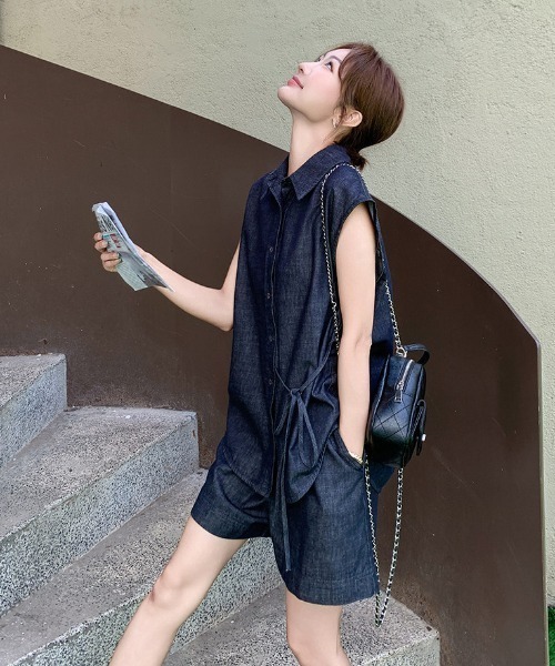 FAVORITO(ファヴォリート)の「デニムノースリーブトップスショートパンツセットアップ(セットアップ・レディース・ブルー・XL/L/M/S)」の16枚目の写真