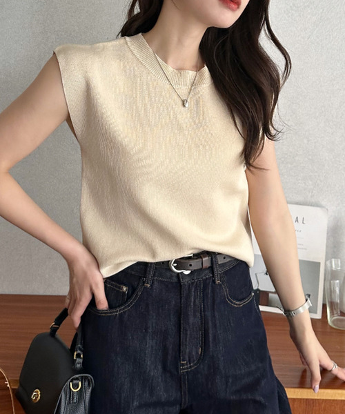 Eclat one(エクラワン)の「【Eclat one】リネンライク 総針編み ラウンドネック ライトニット(ニット/セーター・レディース・ブルー/アイボリー/ブラック・FREE)」の14枚目の写真