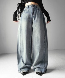 【 ３color ／３size 】ヴィンテージライクウォッシュカーブワイドデニム ／ vintage like wash curve wide denim