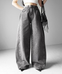 【 3color /3size 】ヴィンテージライクウォッシュカーブワイドデニム / vintage like wash curve wide denim
