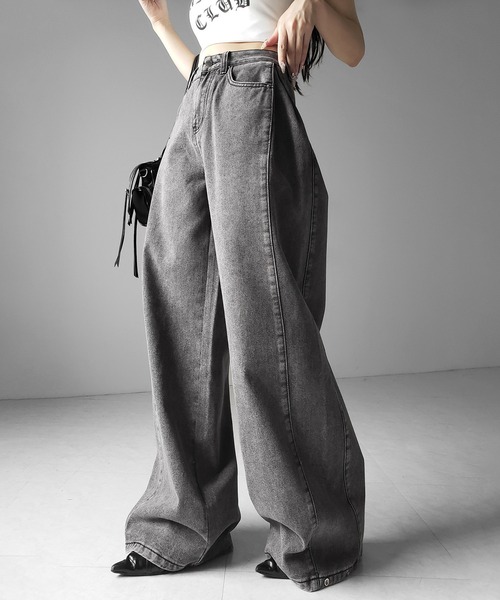 me+em select(ミームセレクト)の「【 3color /3size 】ヴィンテージライクウォッシュカーブワイドデニム / vintage like wash curve wide denim(デニムパンツ・レディース・ダークブラック/ブラック/ブルー・LARGE/MEDIUM/SMALL)」の22枚目の写真