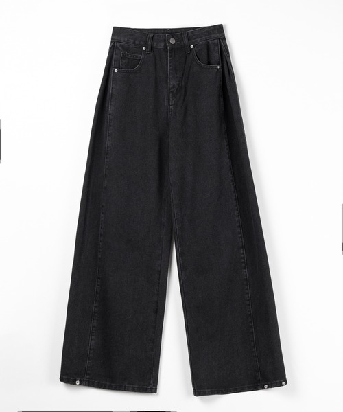 me+em select(ミームセレクト)の「【 3color /3size 】ヴィンテージライクウォッシュカーブワイドデニム / vintage like wash curve wide denim(デニムパンツ・レディース・ダークブラック/ブラック/ブルー・LARGE/MEDIUM/SMALL)」の6枚目の写真