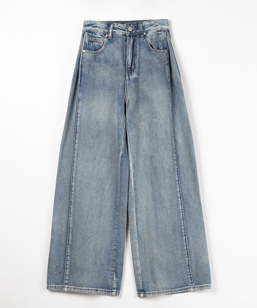 me+em select(ミームセレクト)の「【 3color /3size 】ヴィンテージライクウォッシュカーブワイドデニム / vintage like wash curve wide denim(デニムパンツ・レディース・ダークブラック/ブラック/ブルー・LARGE/MEDIUM/SMALL)」の4枚目の写真