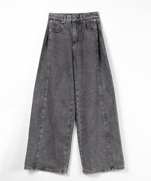 me+em select(ミームセレクト)の「【 3color /3size 】ヴィンテージライクウォッシュカーブワイドデニム / vintage like wash curve wide denim(デニムパンツ・レディース・ダークブラック/ブラック/ブルー・LARGE/MEDIUM/SMALL)」の5枚目の写真