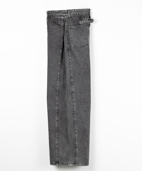 me+em select(ミームセレクト)の「【 3color /3size 】ヴィンテージライクウォッシュカーブワイドデニム / vintage like wash curve wide denim(デニムパンツ・レディース・ダークブラック/ブラック/ブルー・LARGE/MEDIUM/SMALL)」の8枚目の写真